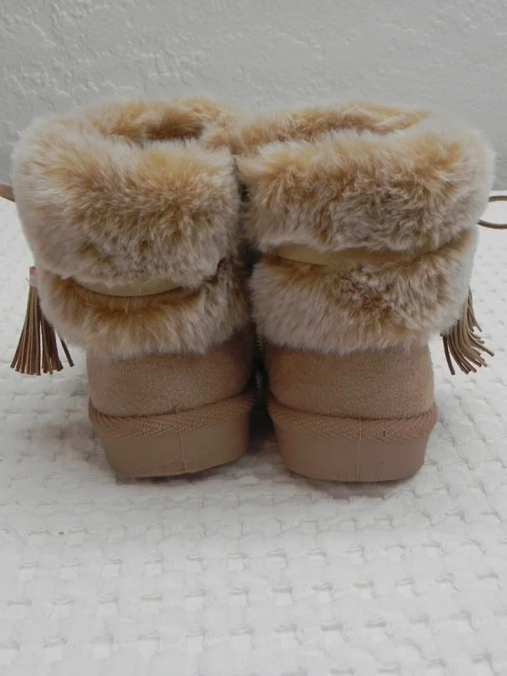 First Steps Faux Fur Tan Winter Bootie Girls Toddler Size 6